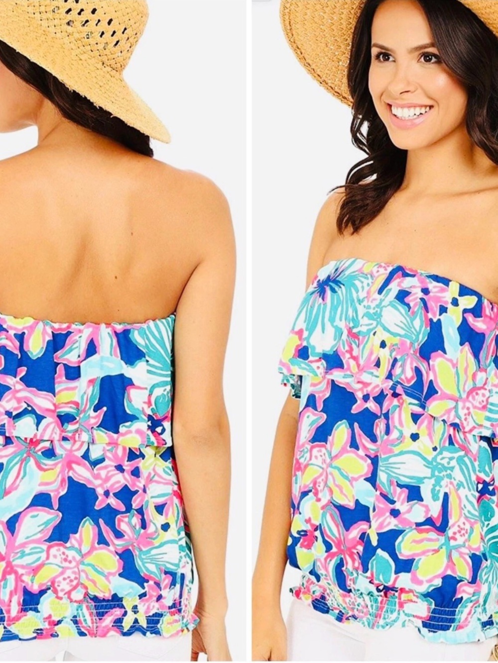 Lilly Pulitzer Katelyn strapless ruffle tube top in casa azul